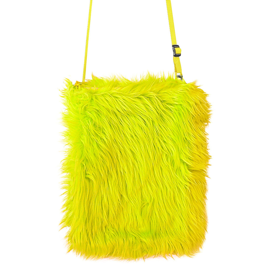 "NEON GELBE PLÜSCH HANDTASCHE" – Detailansicht