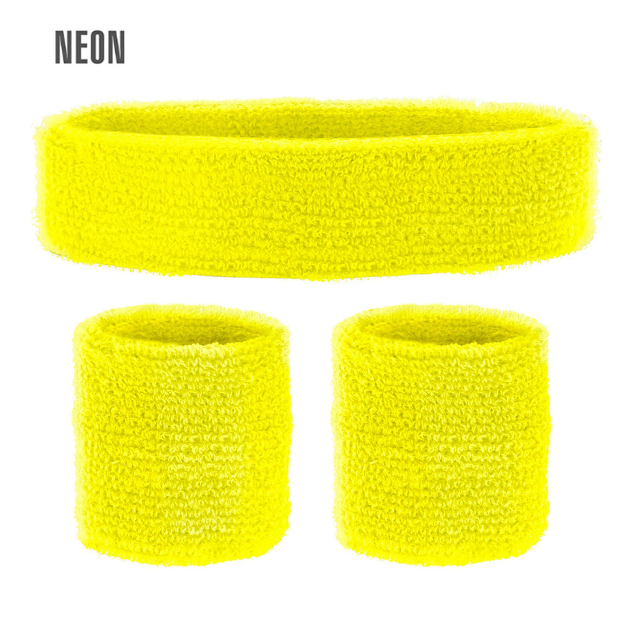"NEON GELBE SCHWEIßBÄNDER" (Stirnband und 2 Armbänder) – Vorderansicht