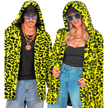 "NEON GELBER ANIMALIER LEOPARDENMUSTER PLÜSCHMANTEL MIT KAPUZE" – Ansicht 9