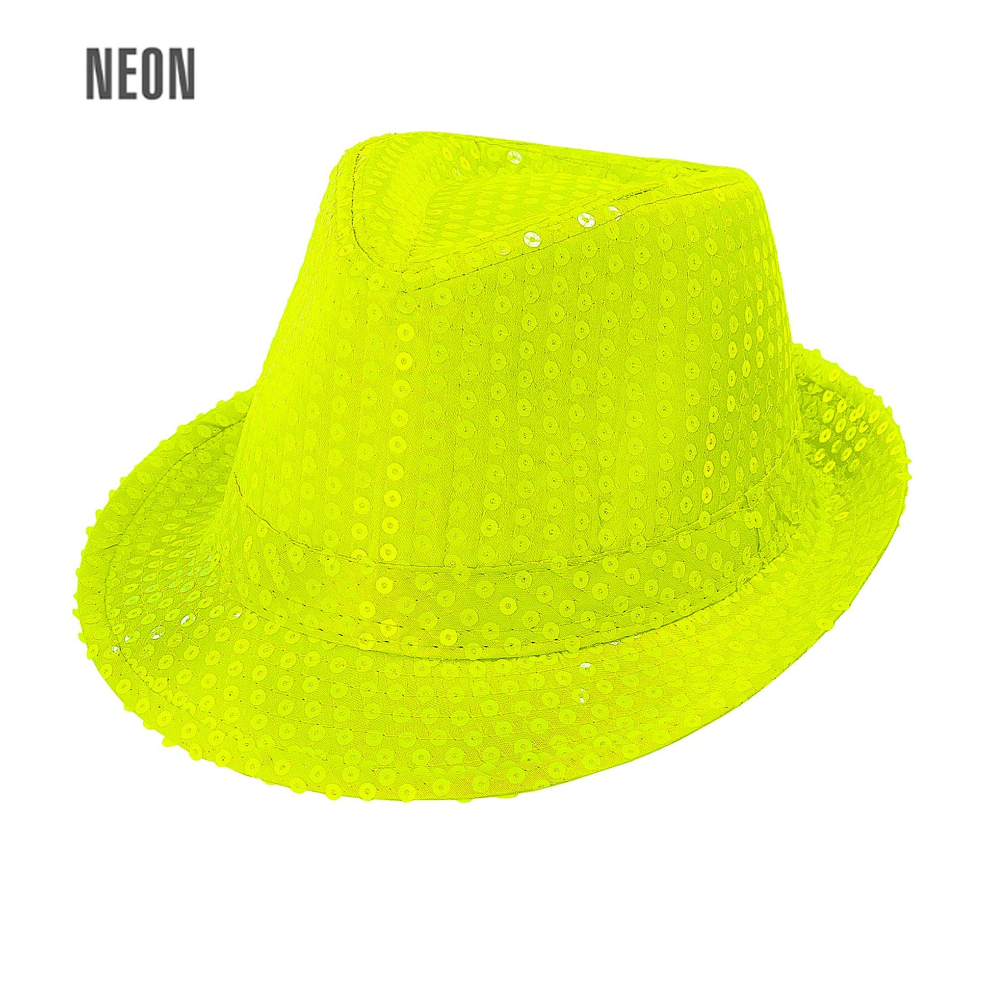 "NEON GELBER FEDORA MIT PAILLETTEN" – Vorderansicht