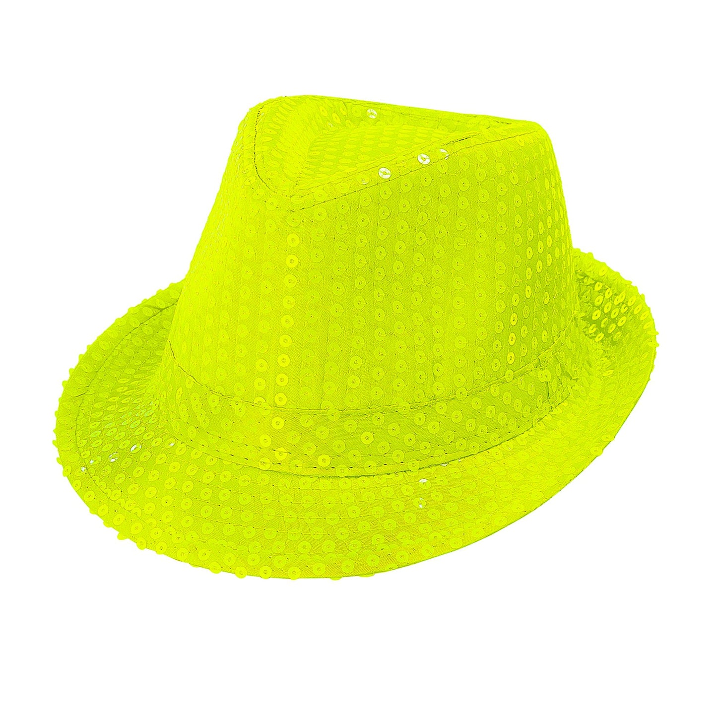 "NEON GELBER FEDORA MIT PAILLETTEN" – Detailansicht