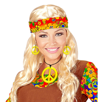 "NEON GELBES HIPPIE SET PEACE KETTE & OHRRINGE" – Ansicht 3
