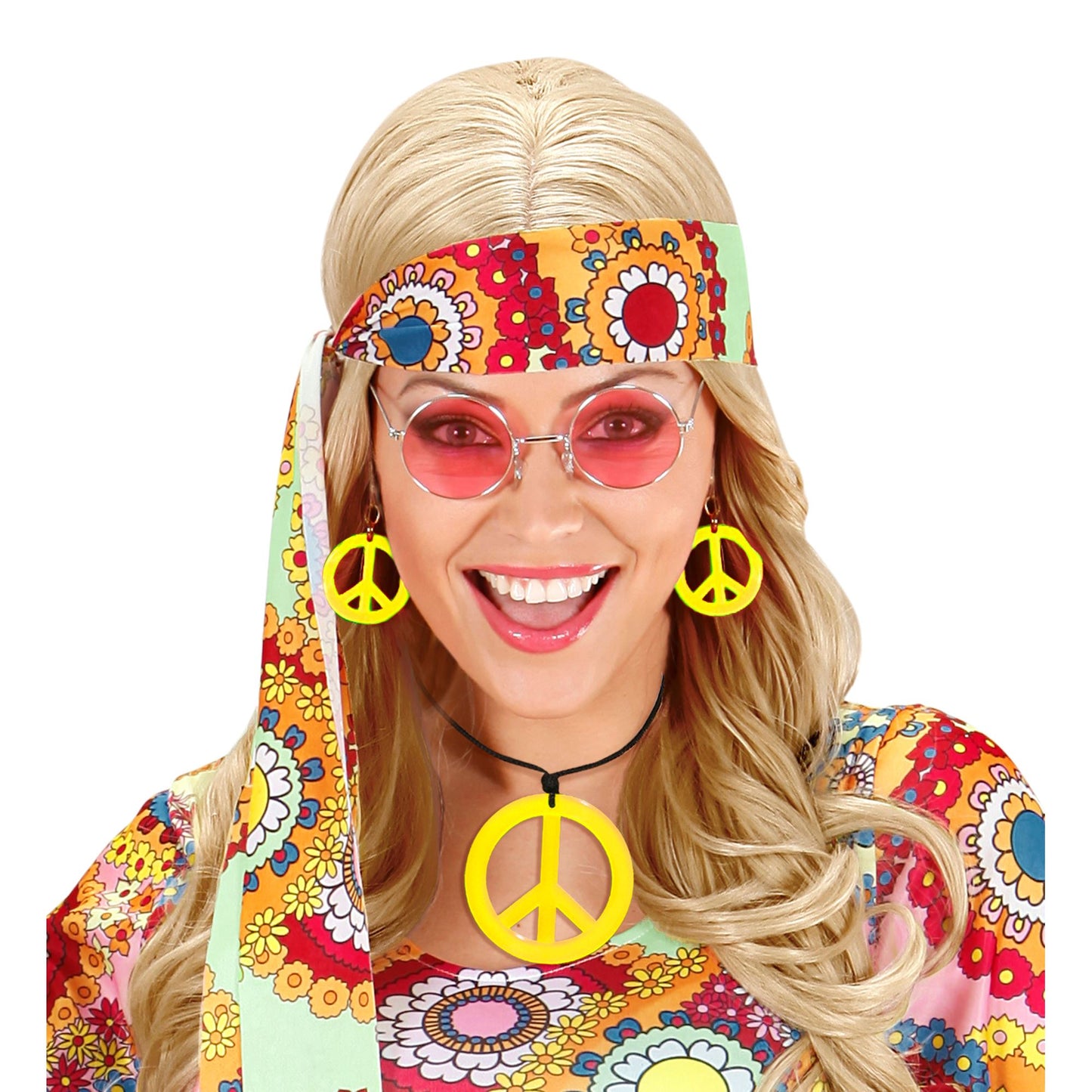 "NEON GELBES HIPPIE SET PEACE KETTE & OHRRINGE" – Ansicht 4