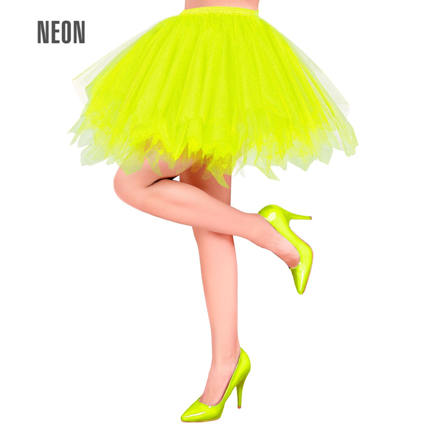 "NEON GELBES TUTU" mit Innentasche für LED-Lichter – Vorderansicht
