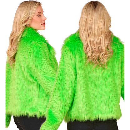 "NEON GRÜNE DAMEN PLÜSCHJACKE" – Detailansicht