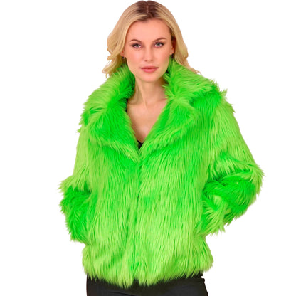 "NEON GRÜNE DAMEN PLÜSCHJACKE" – Ansicht 3