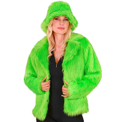 "NEON GRÜNE DAMEN PLÜSCHJACKE" – Ansicht 4
