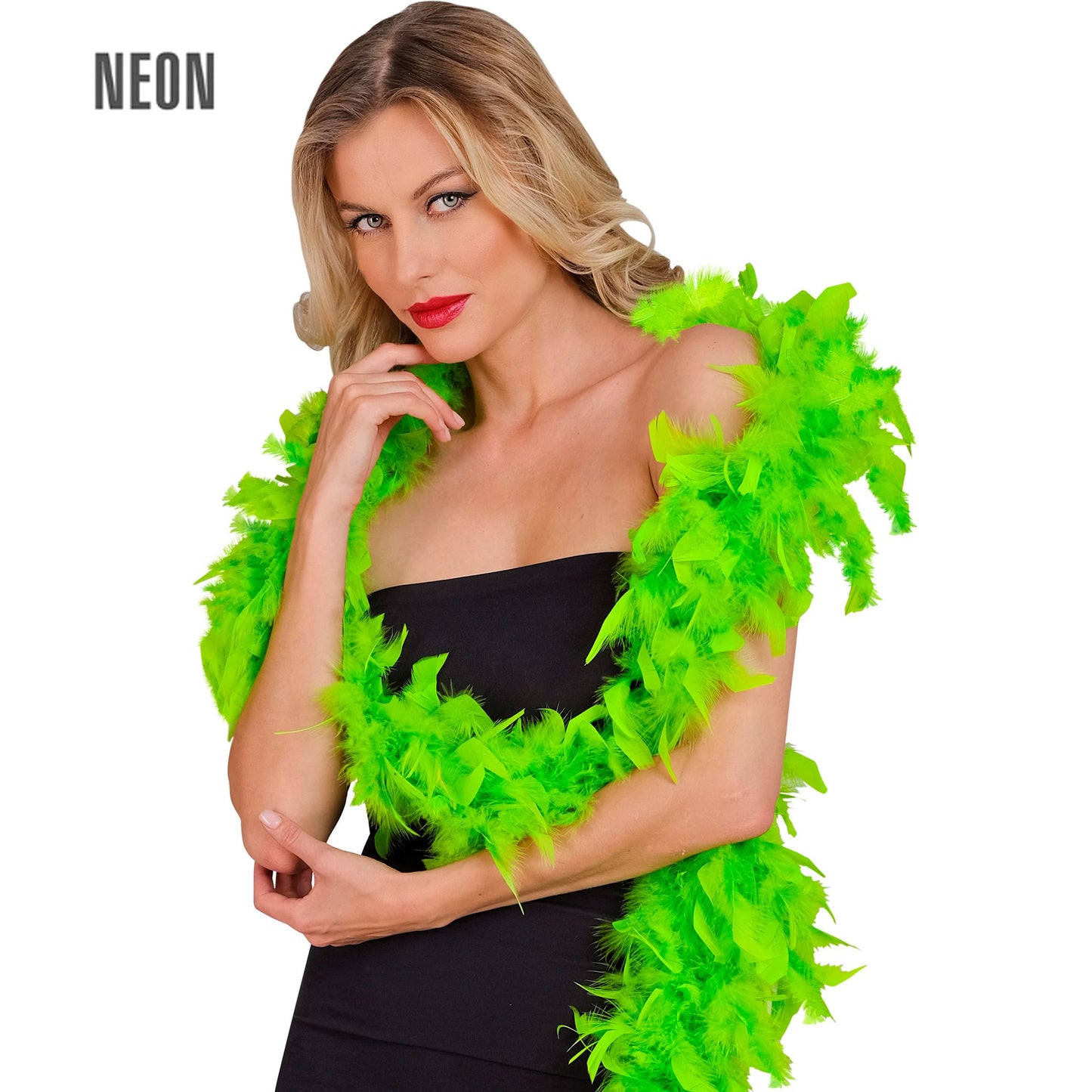"NEON GRÜNE FEDERBOA" - 1,80 m - 50 g – Vorderansicht
