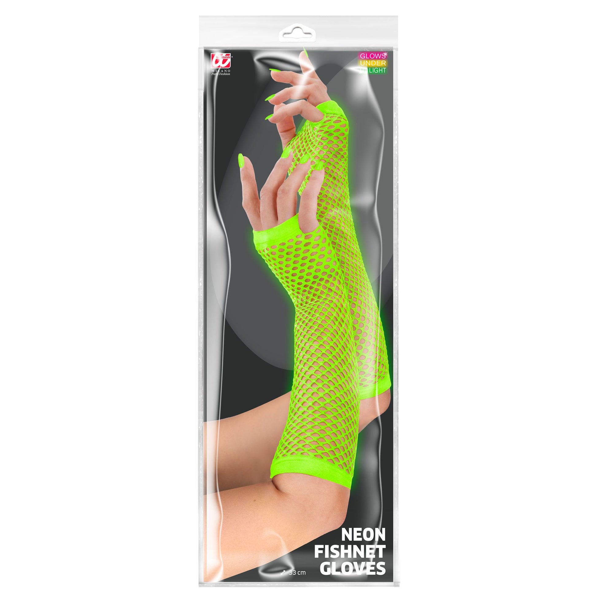 "NEON GRÜNE FINGERLOSE NETZHANDSCHUHE" 33 cm – Ansicht 3