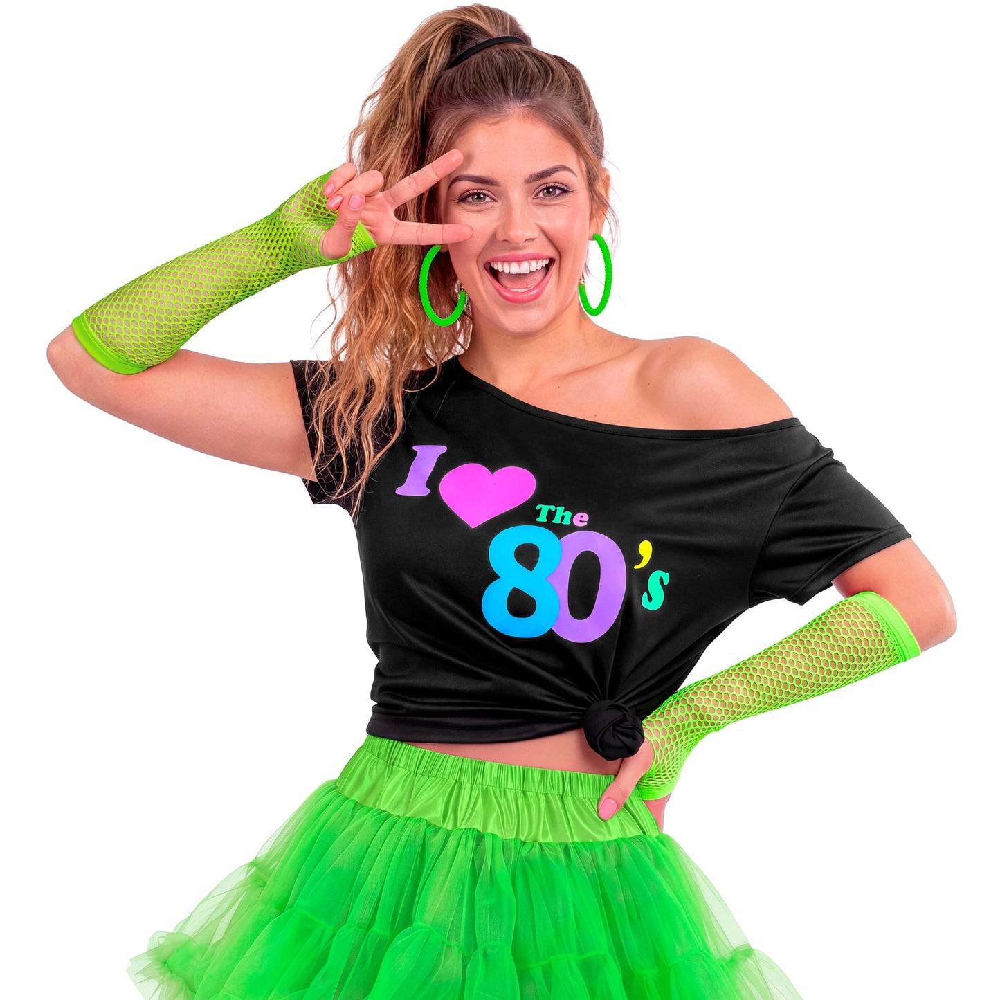"NEON GRÜNE FINGERLOSE NETZHANDSCHUHE" 33 cm – Ansicht 5