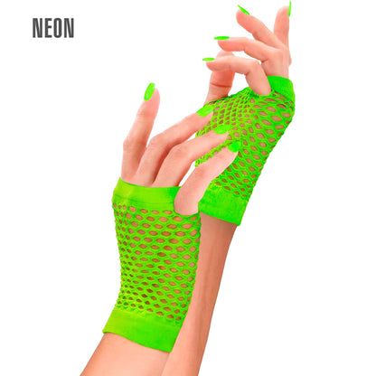 "NEON GRÜNE FINGERLOSE NETZHANDSCHUHE" – Vorderansicht