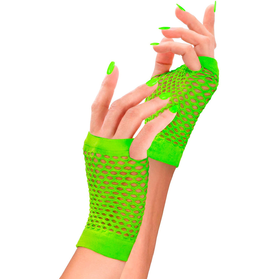 "NEON GRÜNE FINGERLOSE NETZHANDSCHUHE" – Detailansicht