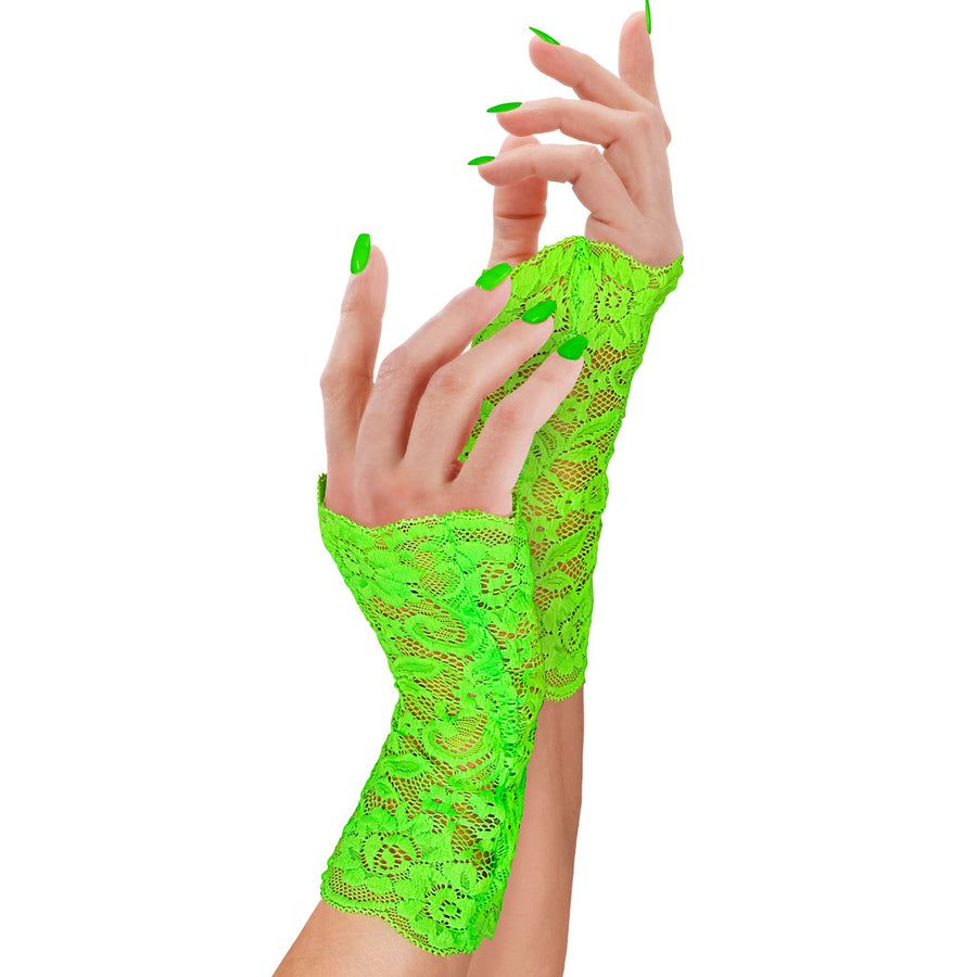 "NEON GRÜNE HANDSCHUHE AUS SPITZE" – Vorderansicht
