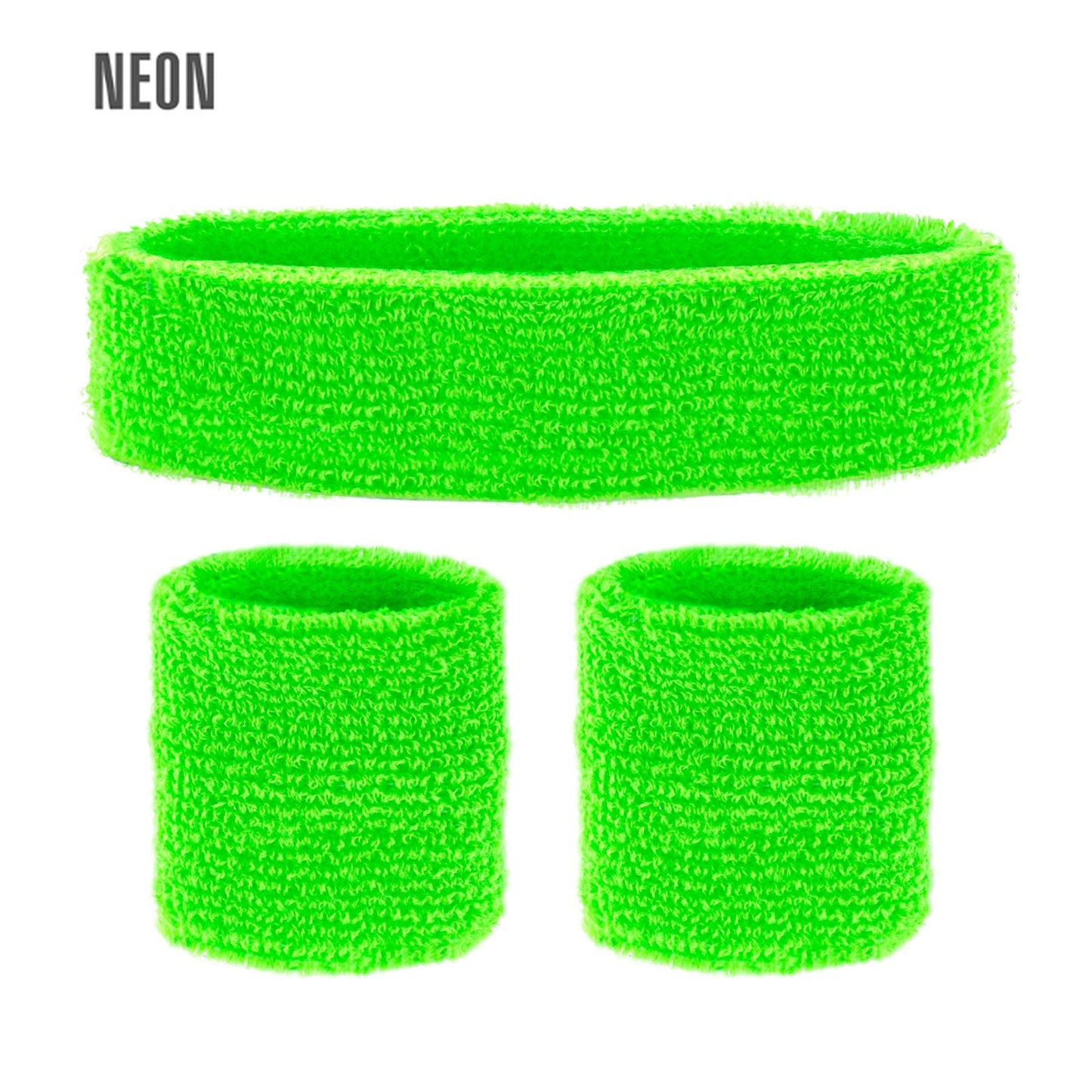 "NEON GRÜNE SCHWEIßBÄNDER" (Stirnband und 2 Armbänder) – Vorderansicht