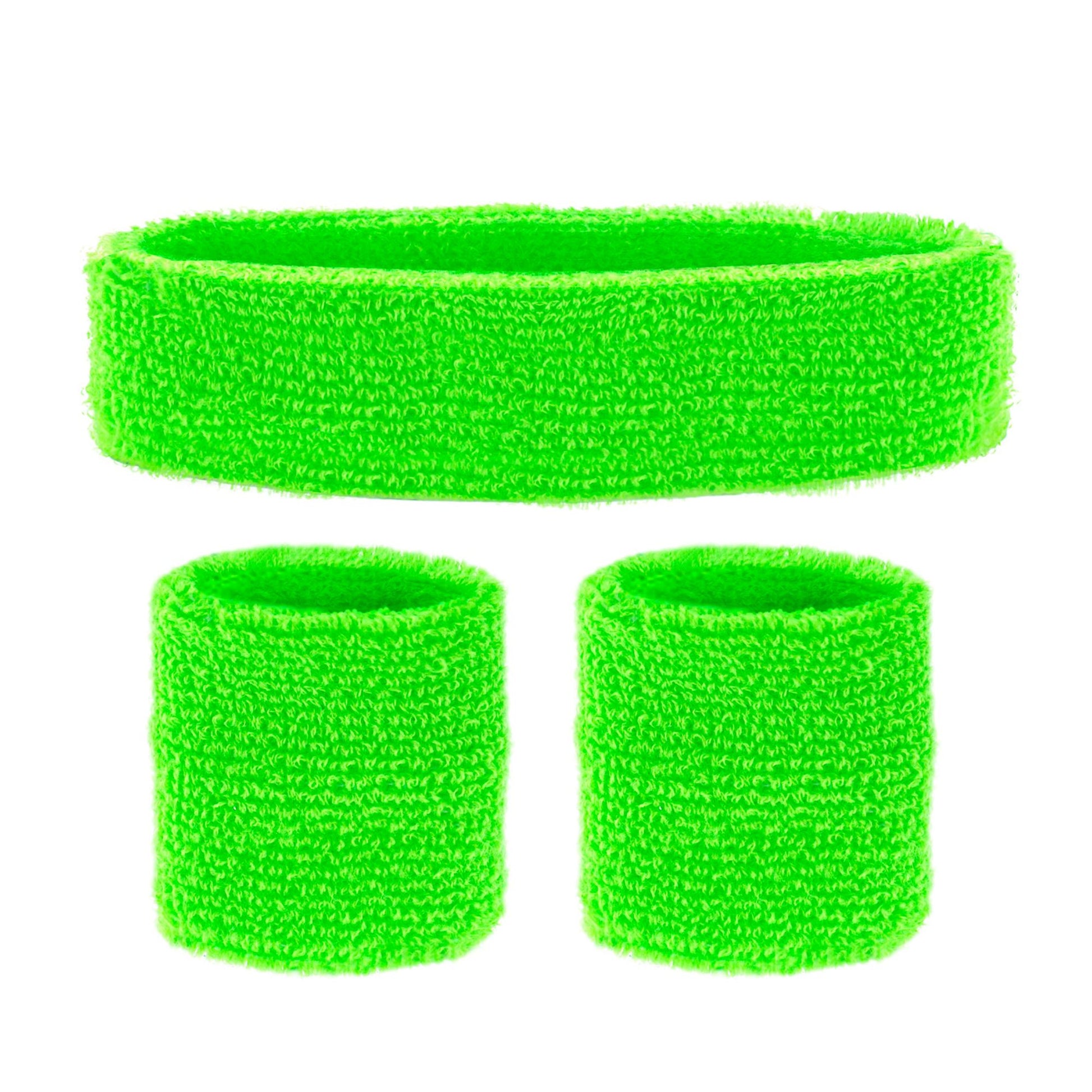 "NEON GRÜNE SCHWEIßBÄNDER" (Stirnband und 2 Armbänder) – Detailansicht