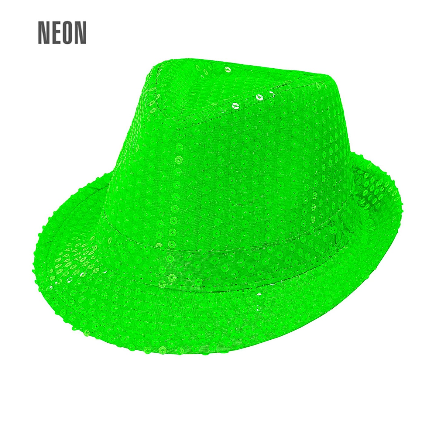 "NEON GRÜNER FEDORA MIT PAILLETTEN" – Vorderansicht