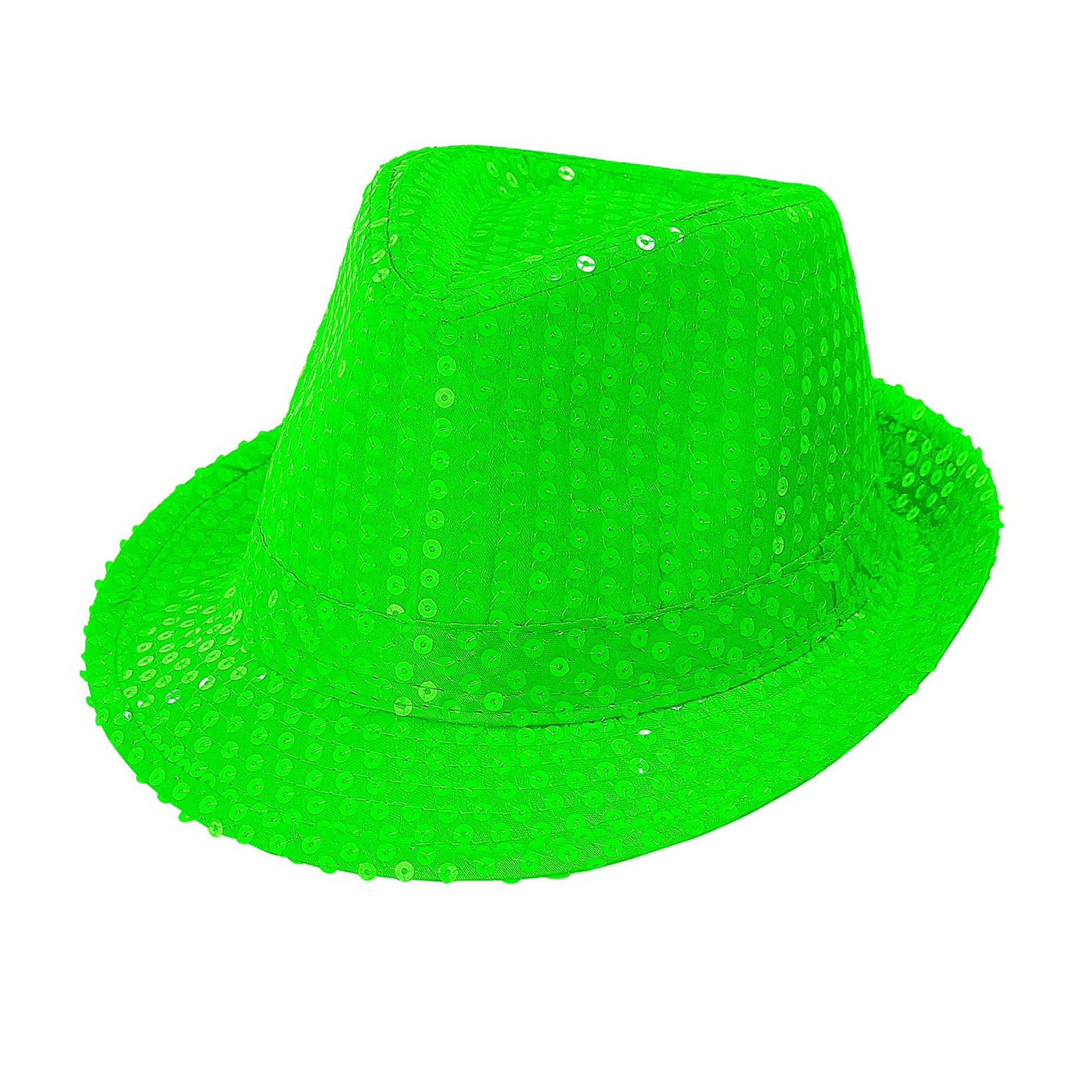 "NEON GRÜNER FEDORA MIT PAILLETTEN" – Detailansicht