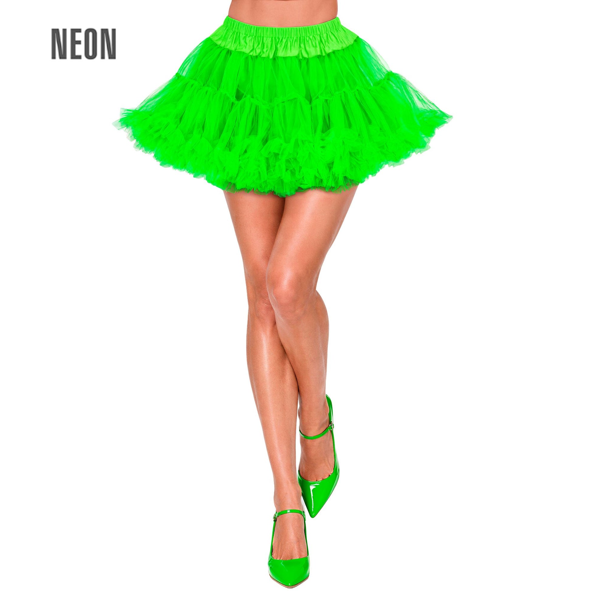 "NEON GRÜNER TUTU PETTICOAT" weicher mehrlagiger Tüll – Vorderansicht