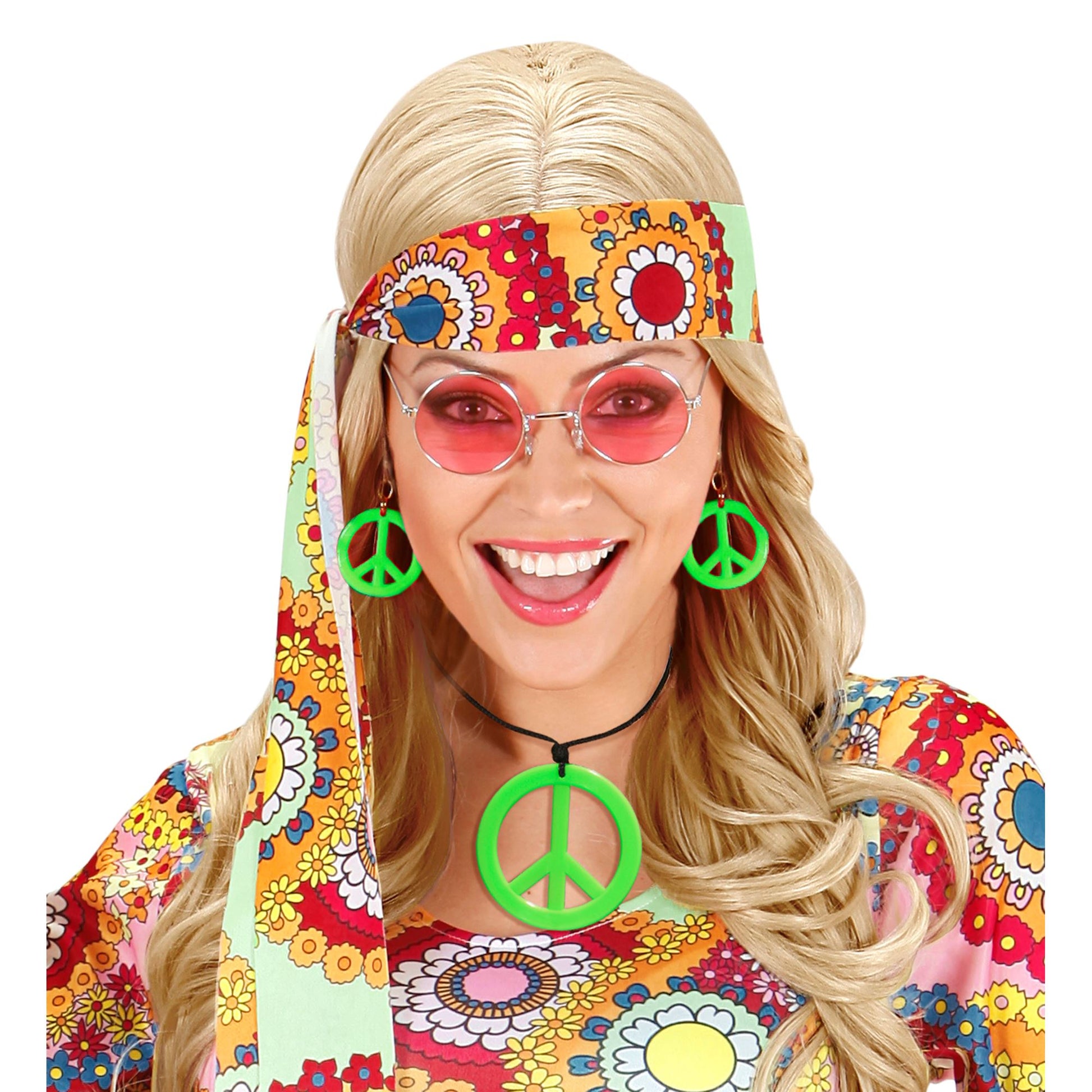 "NEON GRÜNES HIPPIE SET PEACE KETTE & OHRRINGE" – Ansicht 3