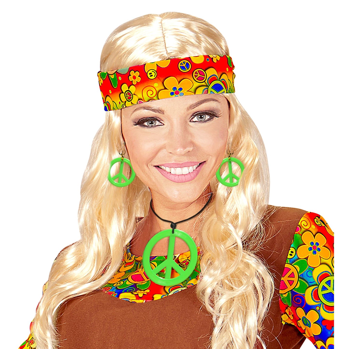 "NEON GRÜNES HIPPIE SET PEACE KETTE & OHRRINGE" – Ansicht 4