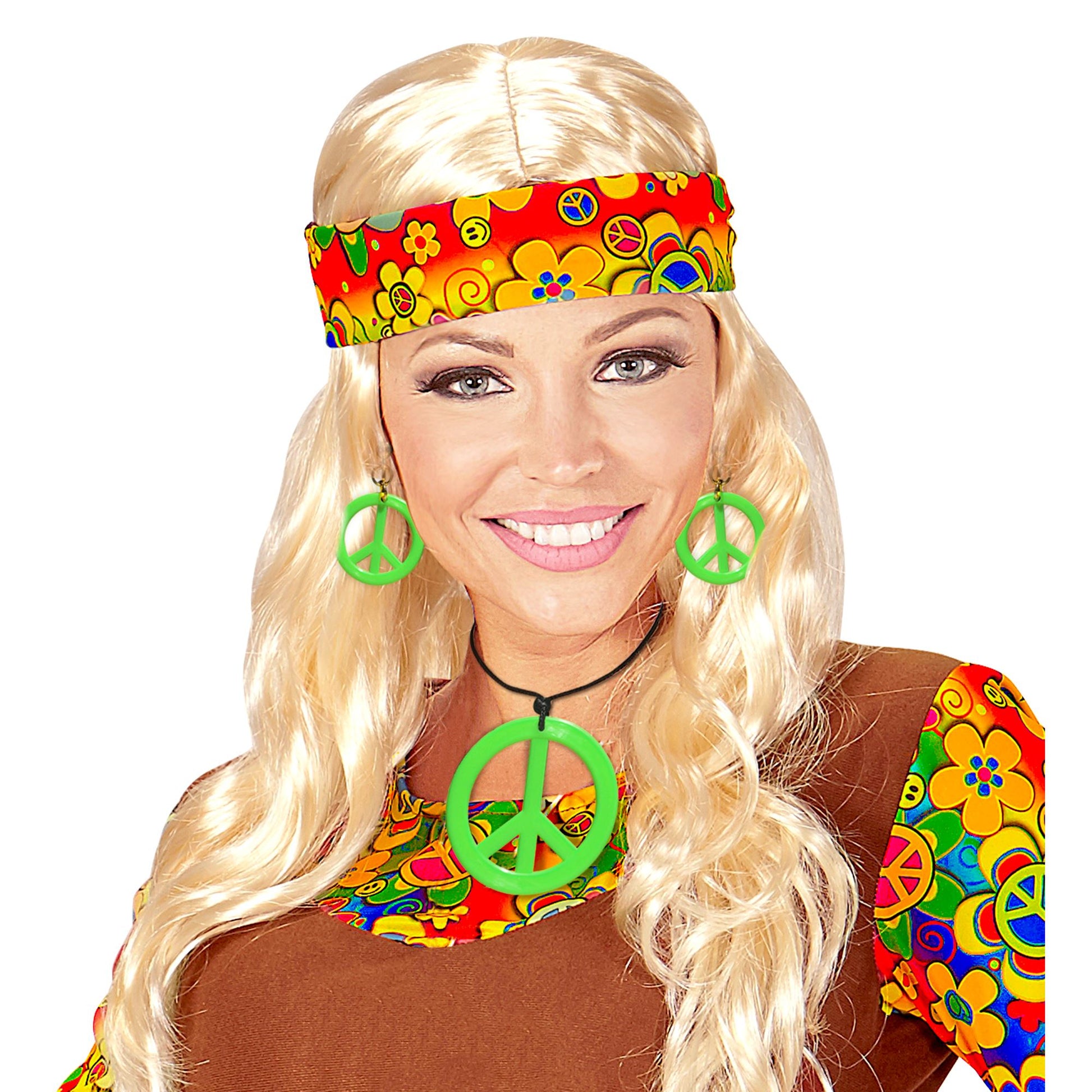 "NEON GRÜNES HIPPIE SET PEACE KETTE & OHRRINGE" – Ansicht 4