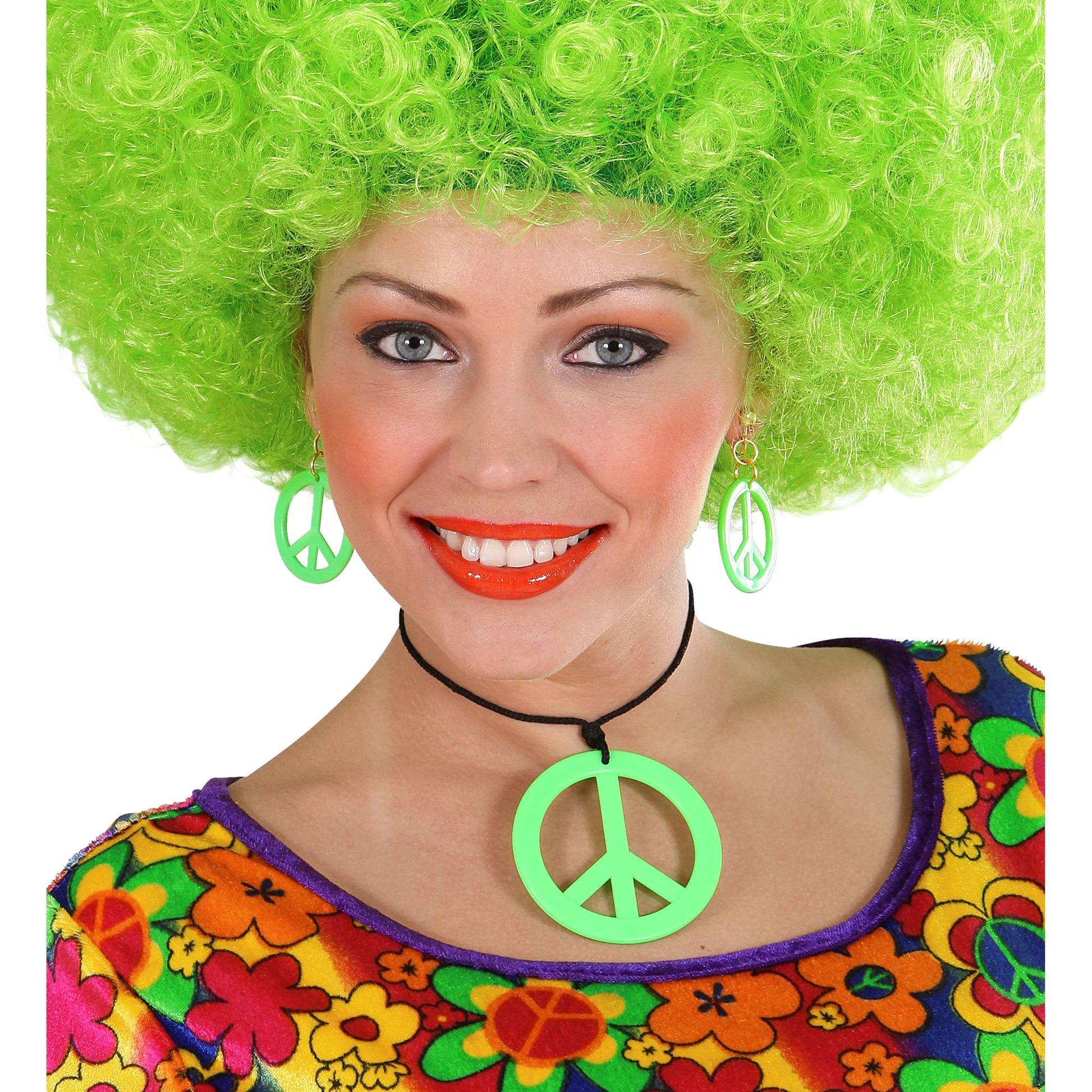 "NEON GRÜNES HIPPIE SET PEACE KETTE & OHRRINGE" – Ansicht 5