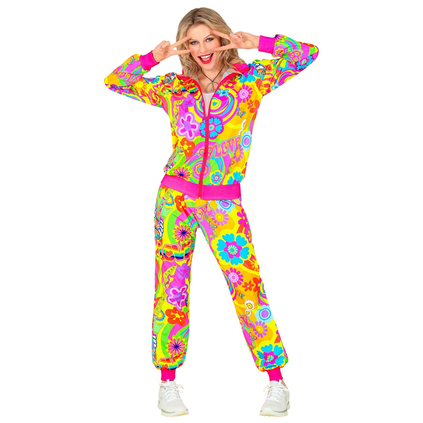 "NEON HIPPIE GROOVY LOVE PARTY FASHION TRAININGSANZUG" (Oberteil, Hose) – Ansicht 3