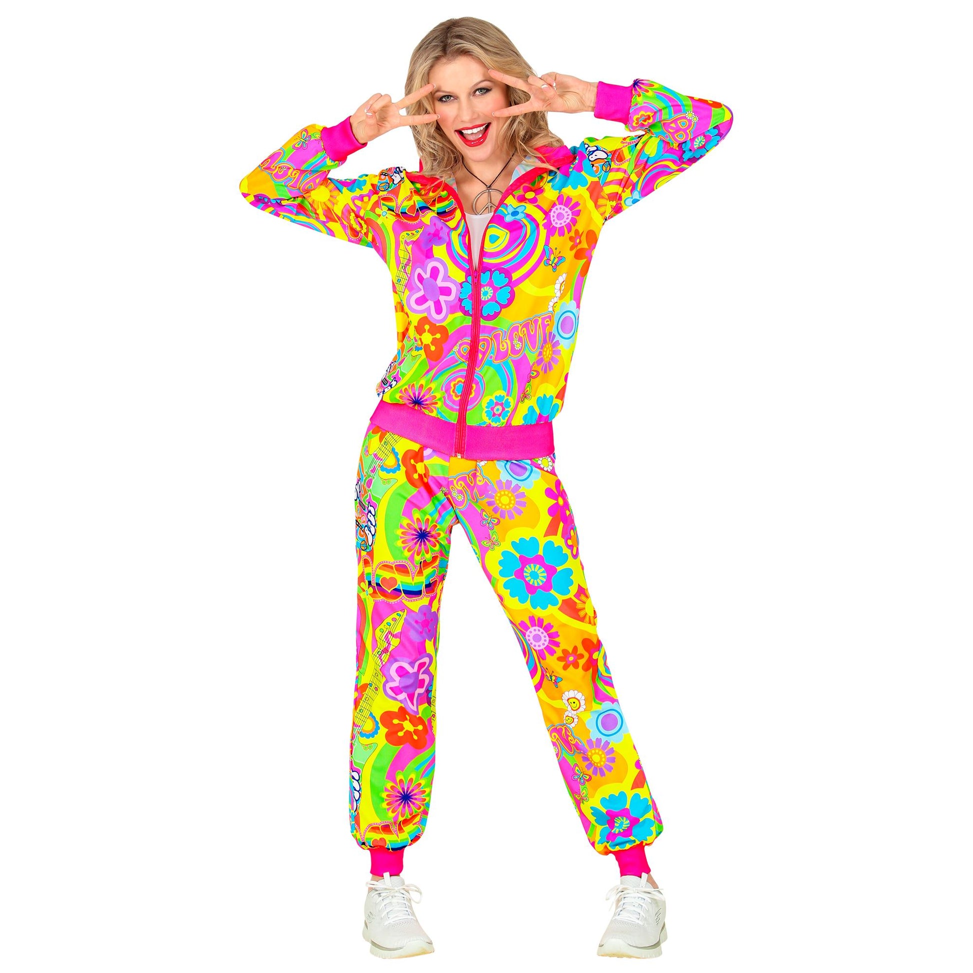 "NEON HIPPIE GROOVY LOVE PARTY FASHION TRAININGSANZUG" (Oberteil, Hose) – Ansicht 3