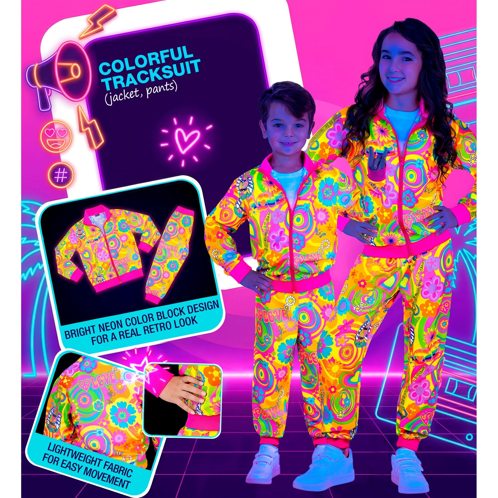 "NEON HIPPIE GROOVY LOVE PARTY FASHION TRAININGSANZUG" (Oberteil, Hose) – Ansicht 5