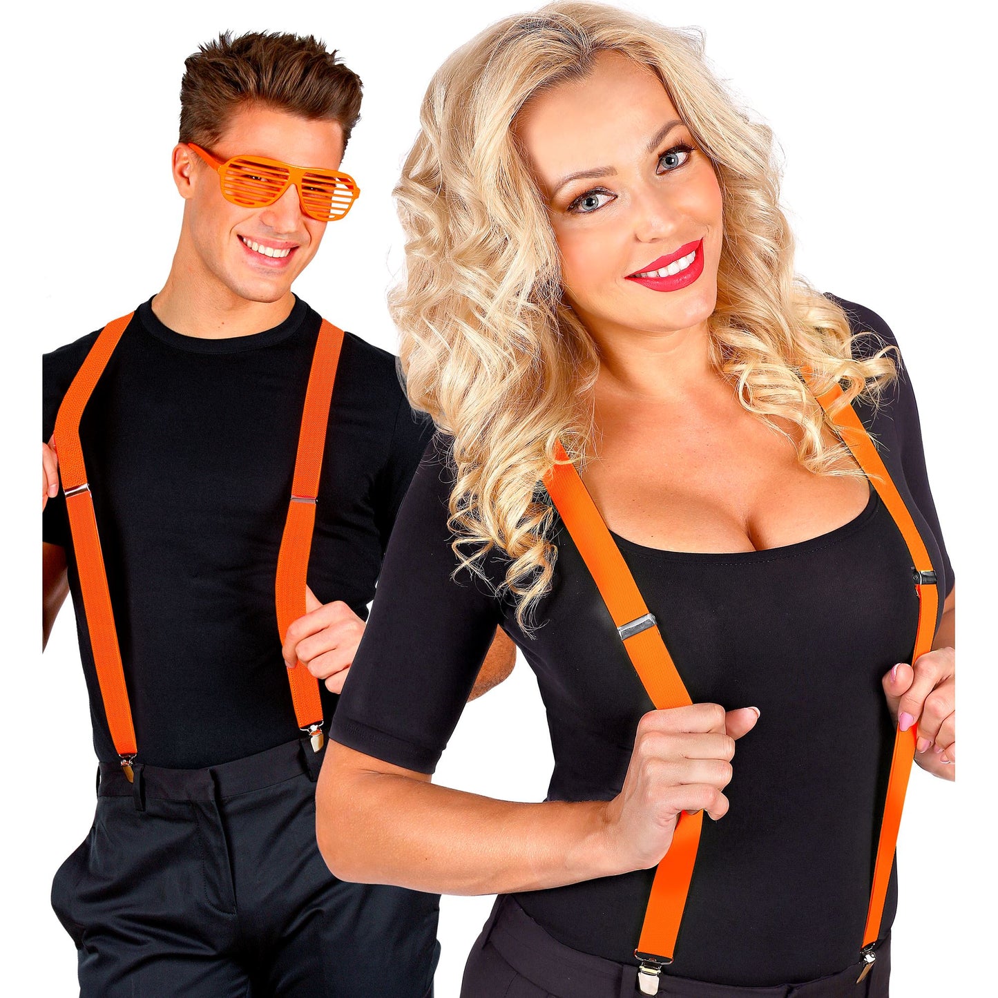 "NEON ORANGE HOSENTRÄGER" (ultralang bis 115-120 cm) – Detailansicht