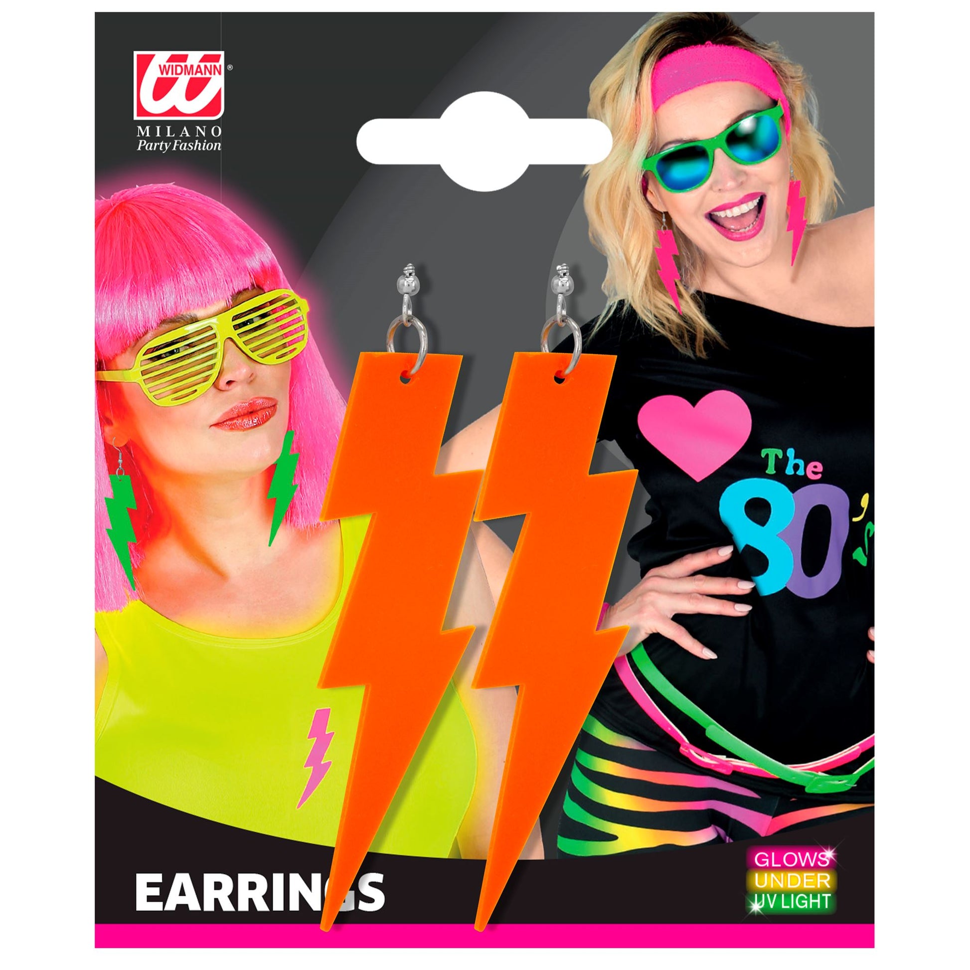 "NEON ORANGENE 80er JAHRE BLITZ OHRRINGE" – Ansicht 3