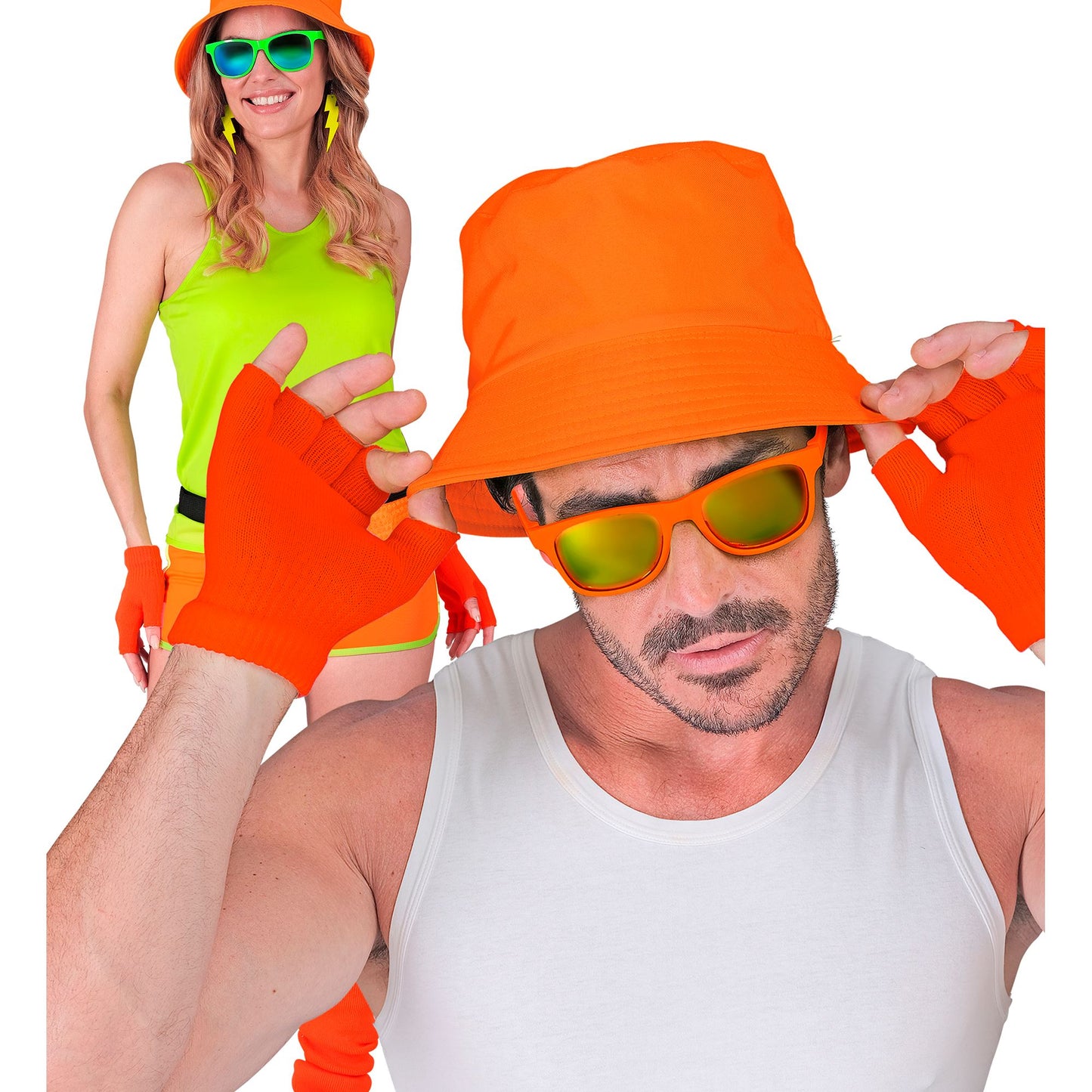 "NEON ORANGENE FINGERLOSE HANDSCHUHE" – Ansicht 3