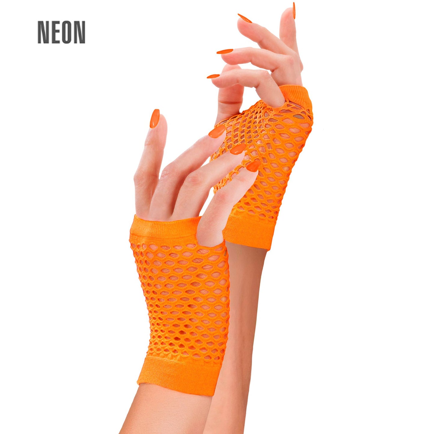 "NEON ORANGENE FINGERLOSE NETZHANDSCHUHE" – Vorderansicht
