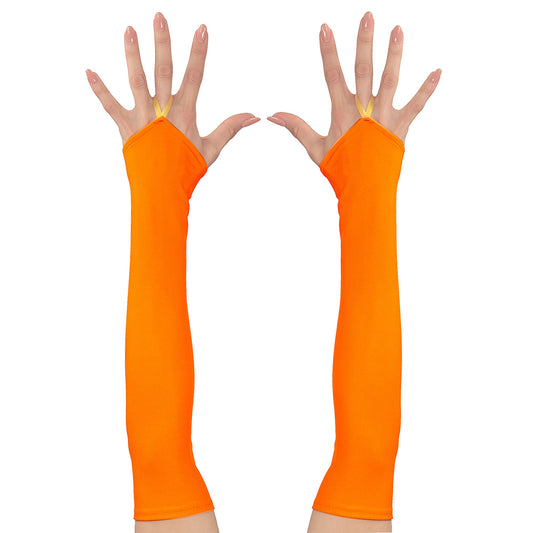 "NEON ORANGENE FINGERLOSE SATINHANDSCHUHE" – Vorderansicht