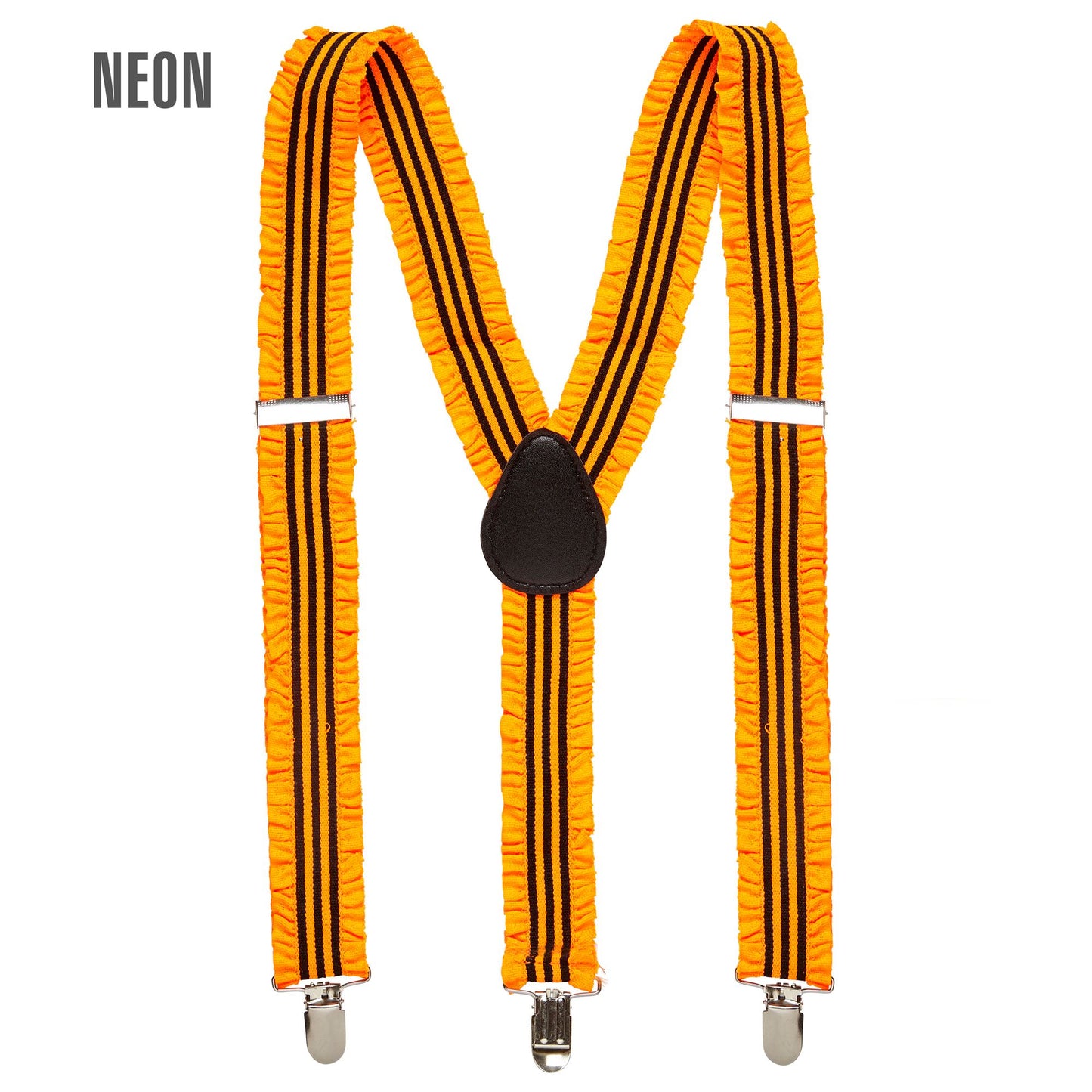 "NEON ORANGENE HOSENTRÄGER MIT RÜSCHEN" – Vorderansicht