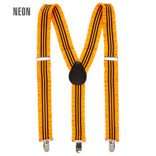 "NEON ORANGENE HOSENTRÄGER MIT RÜSCHEN" – Vorderansicht