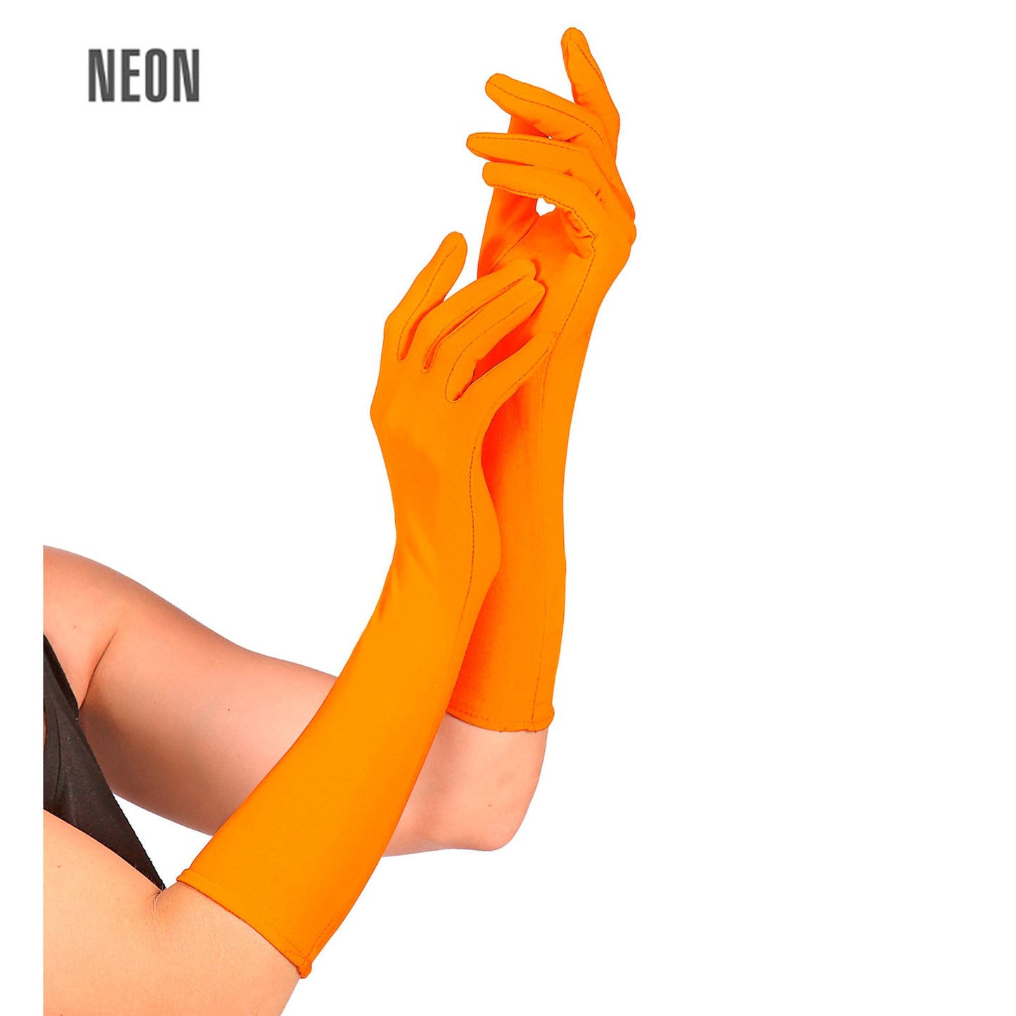 "NEON ORANGENE LANGE HANDSCHUHE" – Vorderansicht