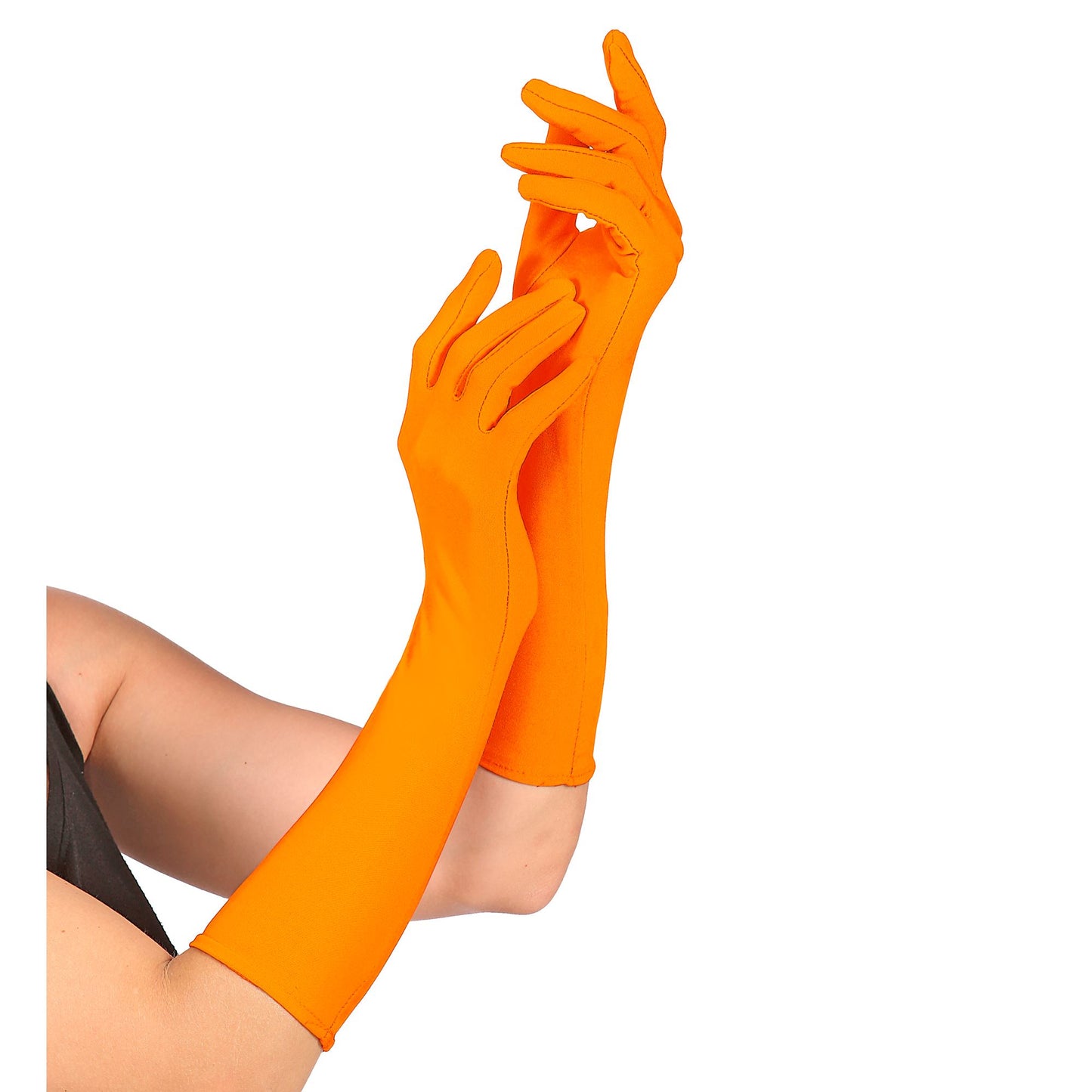 "NEON ORANGENE LANGE HANDSCHUHE" – Detailansicht