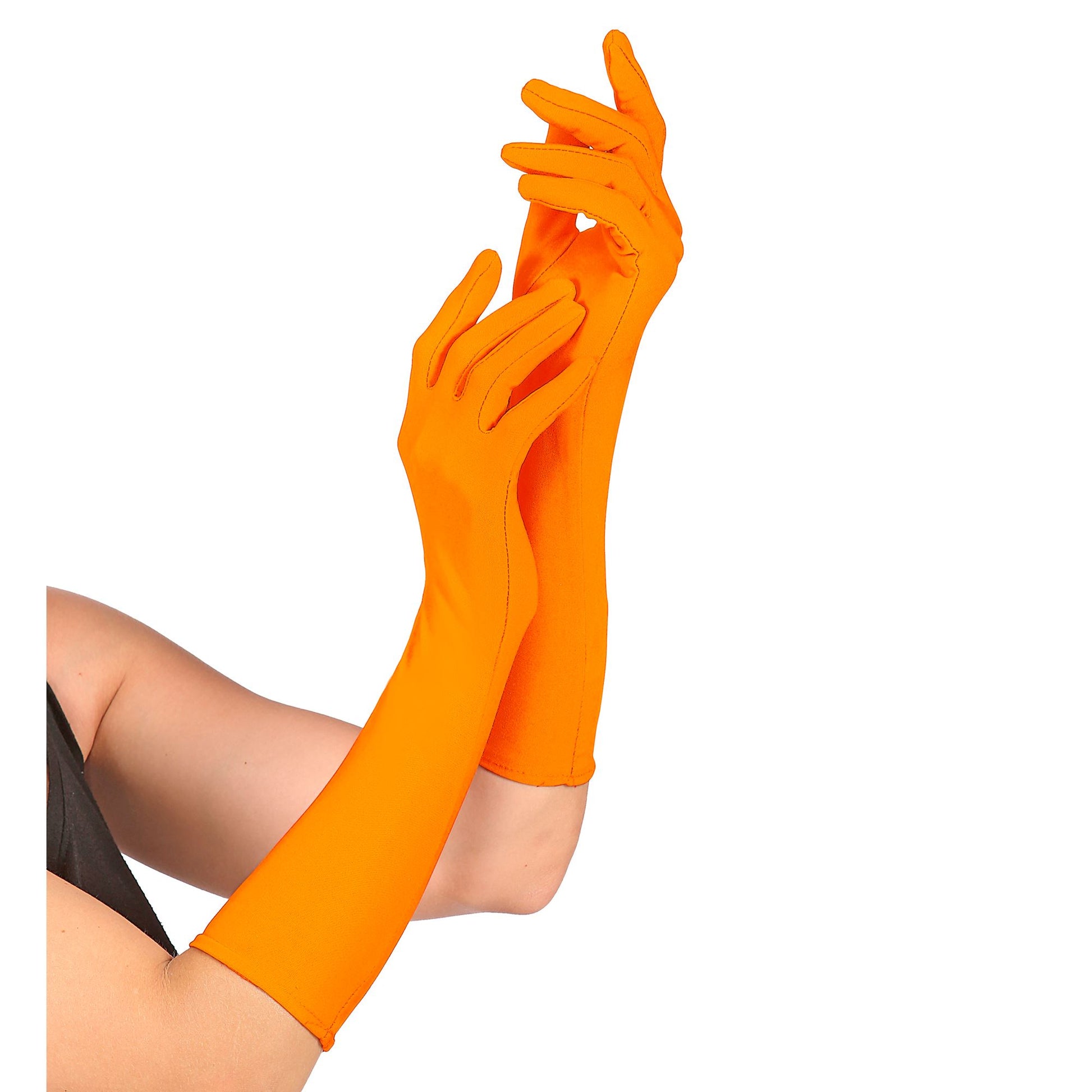 "NEON ORANGENE LANGE HANDSCHUHE" – Detailansicht