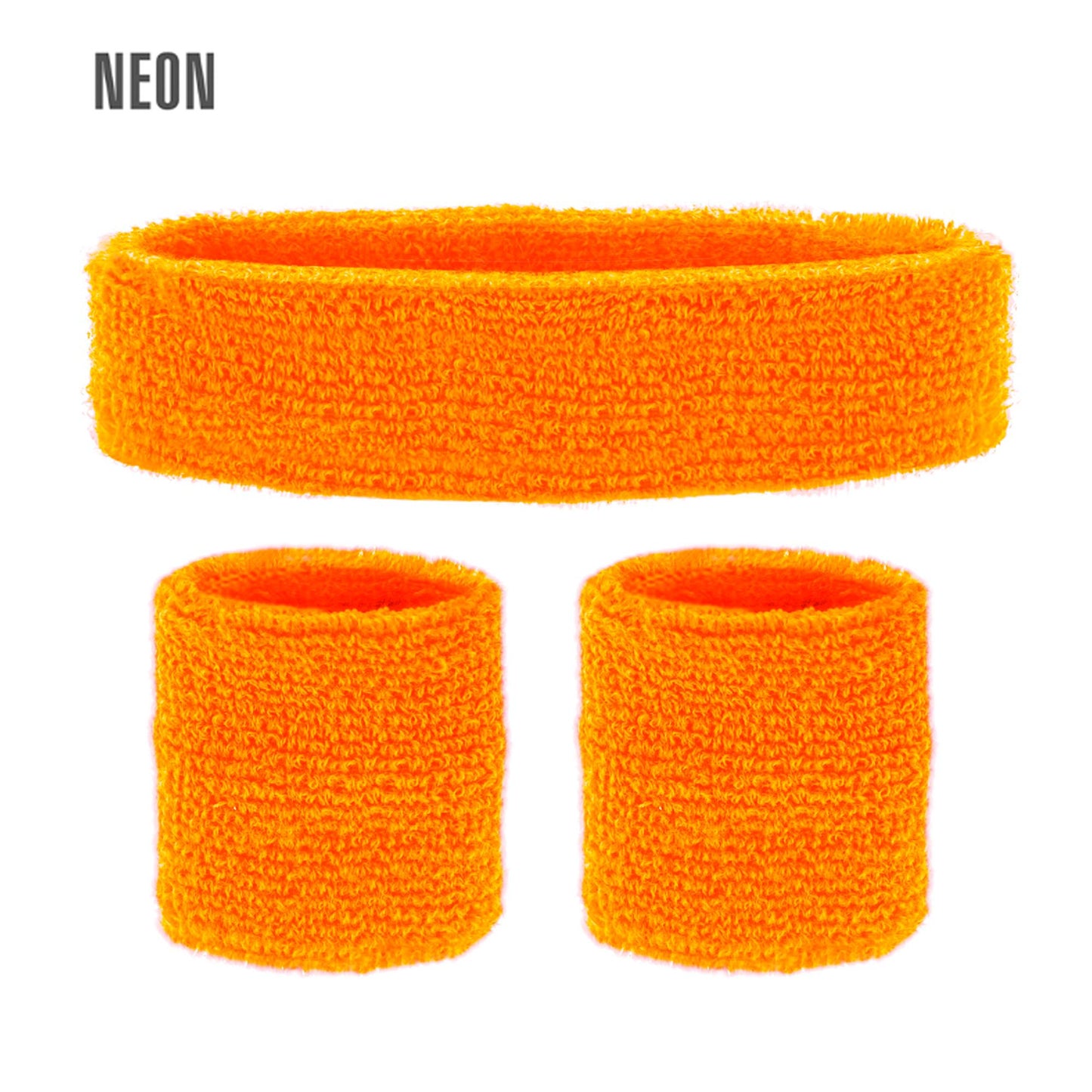 "NEON ORANGENE SCHWEIßBÄNDER" (Stirnband und 2 Armbänder) – Vorderansicht