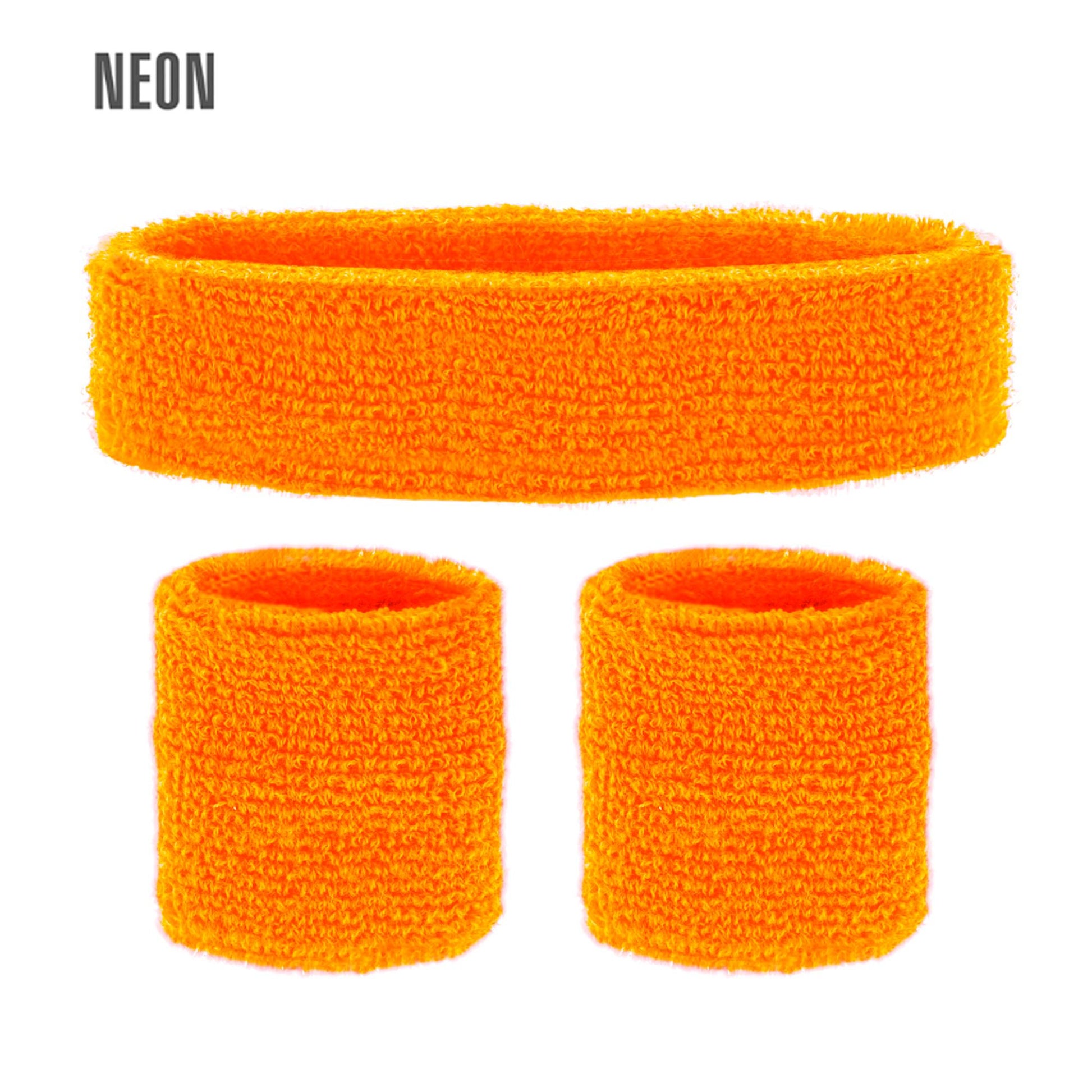 "NEON ORANGENE SCHWEIßBÄNDER" (Stirnband und 2 Armbänder) – Vorderansicht