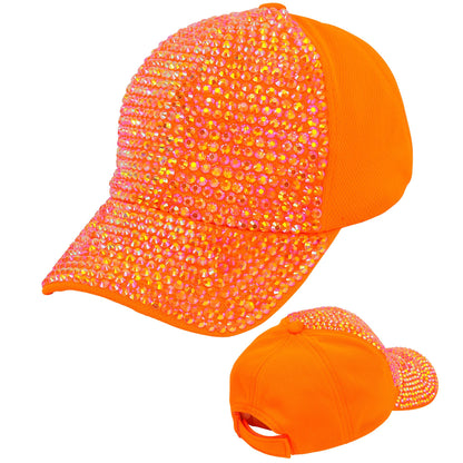 "NEON ORANGENE STRASS BASECAP" – Detailansicht