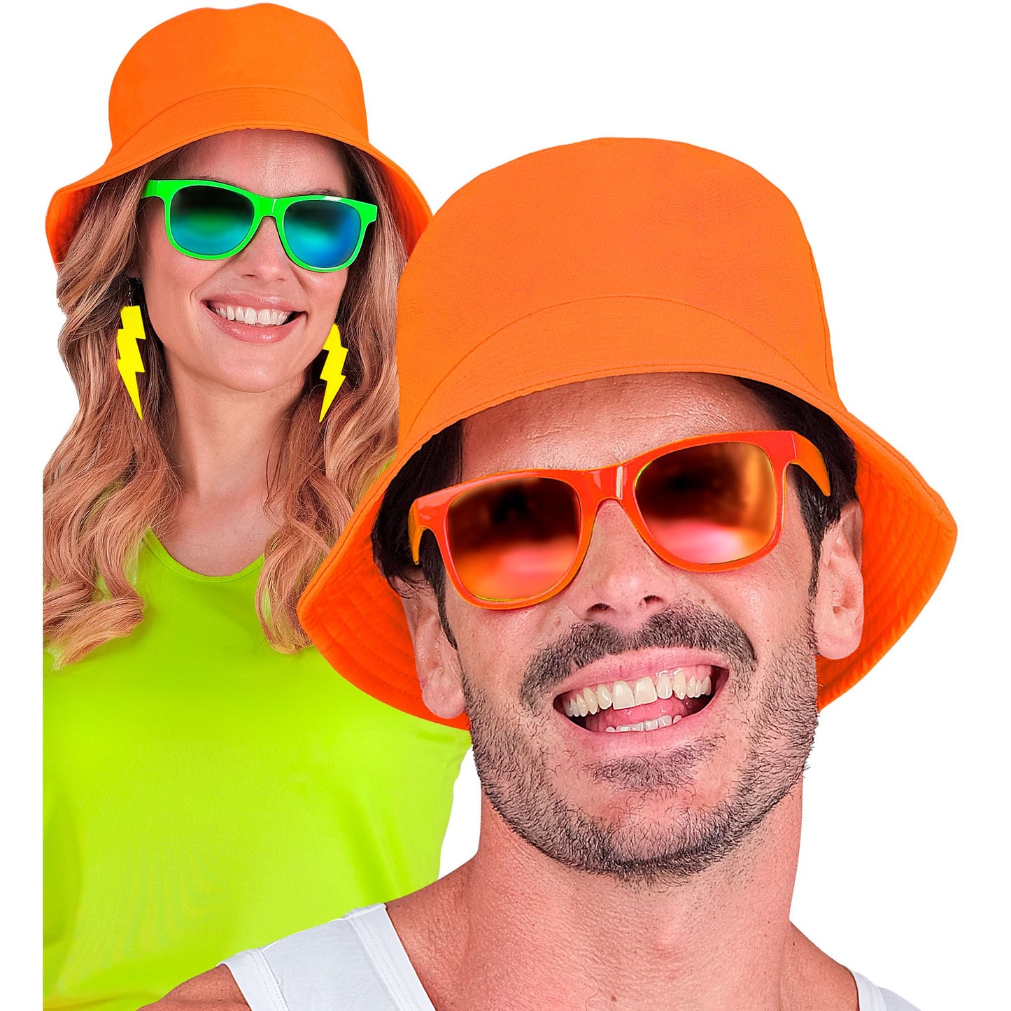 Widmann 80er Neon Orange Bucket Fischerhut – Rückansicht