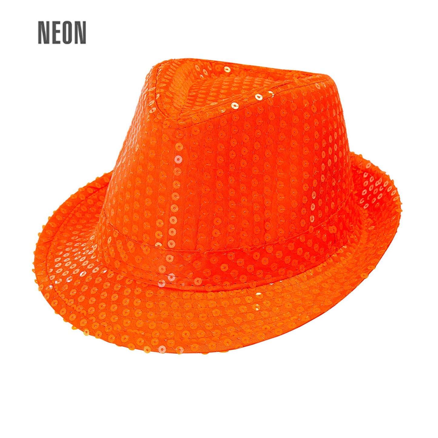 "NEON ORANGENER FEDORA MIT PAILLETTEN" – Vorderansicht