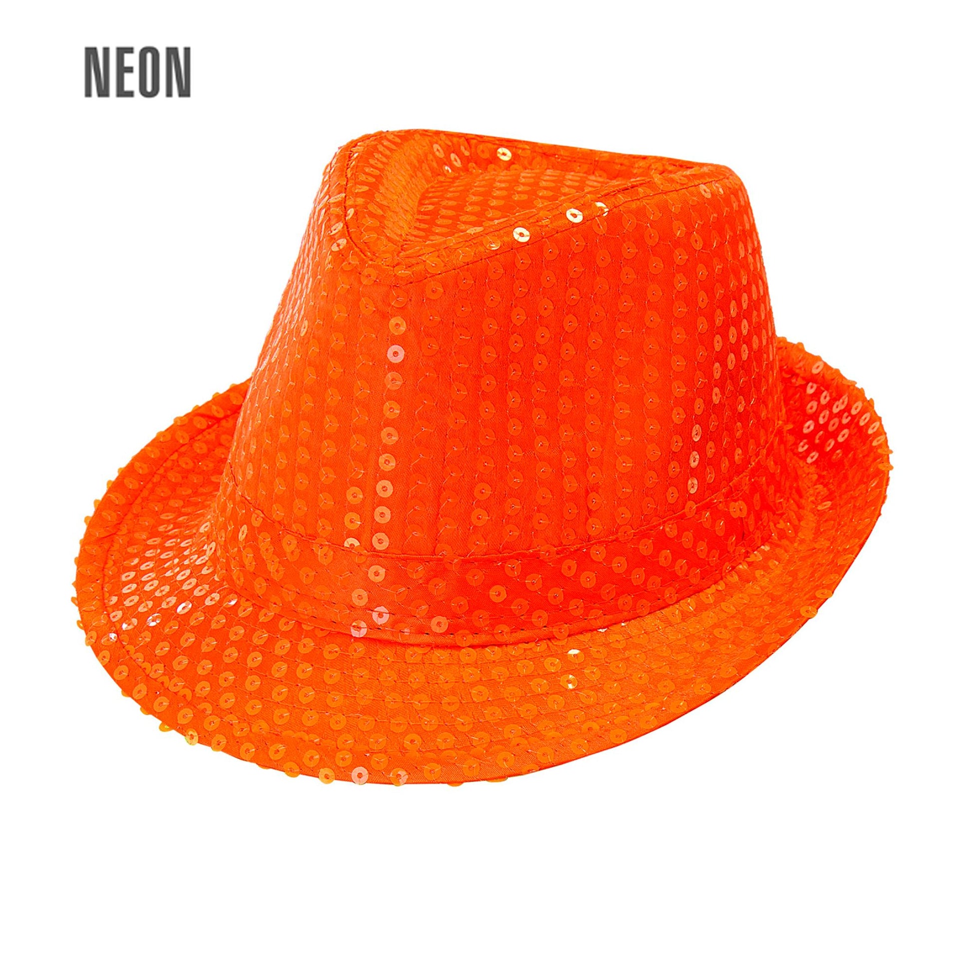 "NEON ORANGENER FEDORA MIT PAILLETTEN" – Vorderansicht