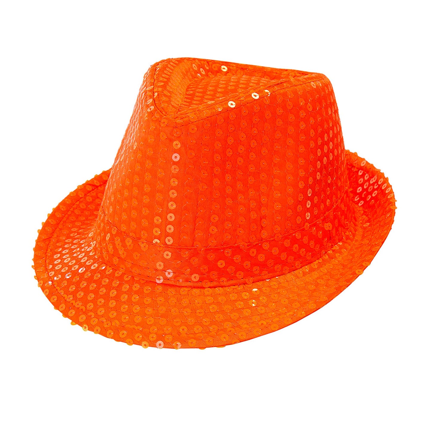 "NEON ORANGENER FEDORA MIT PAILLETTEN" – Detailansicht