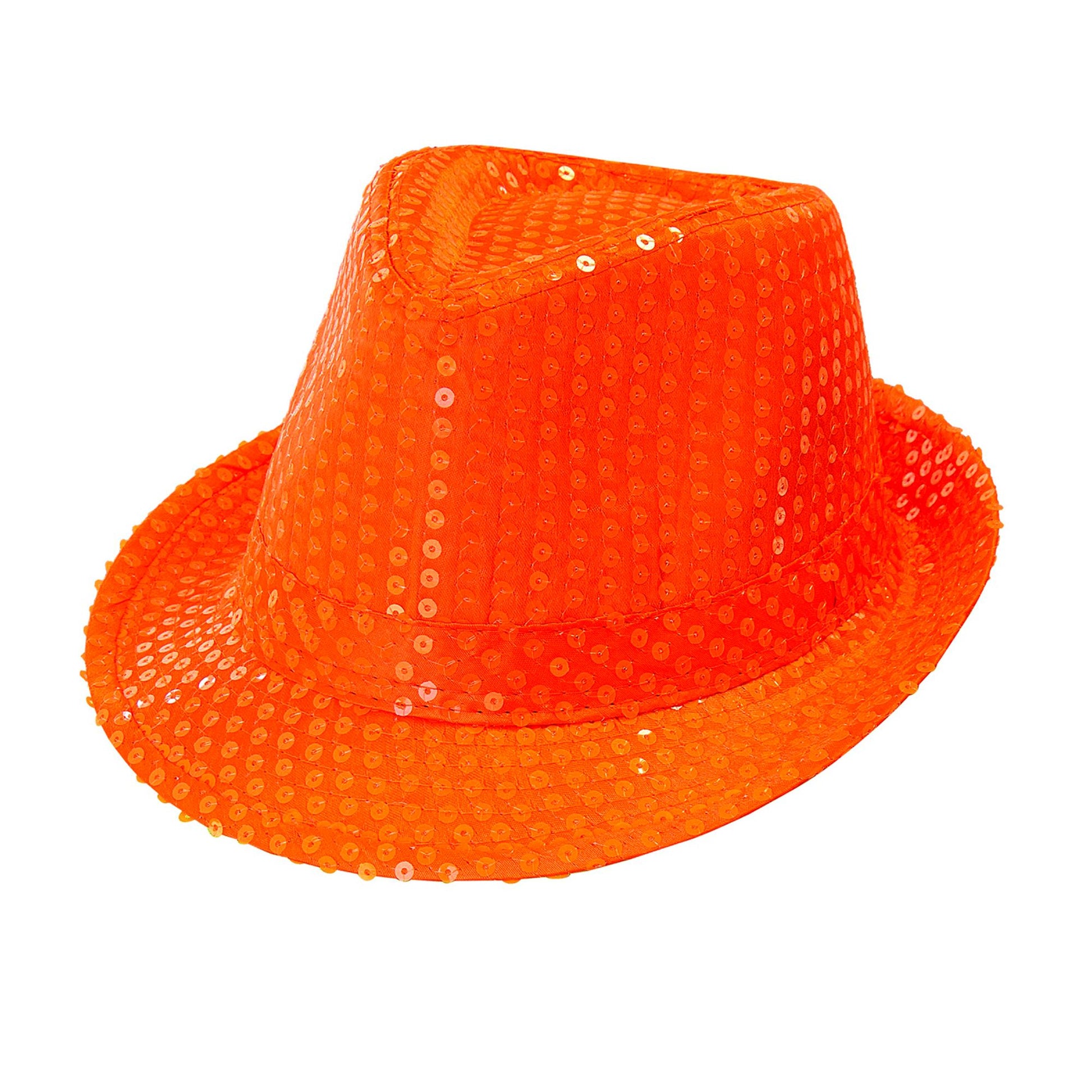 "NEON ORANGENER FEDORA MIT PAILLETTEN" – Detailansicht