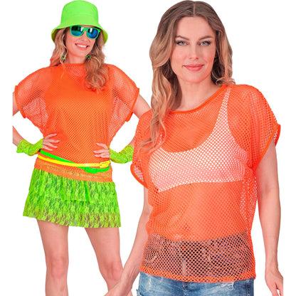 "NEON ORANGENES NETZSHIRT" – Vorderansicht