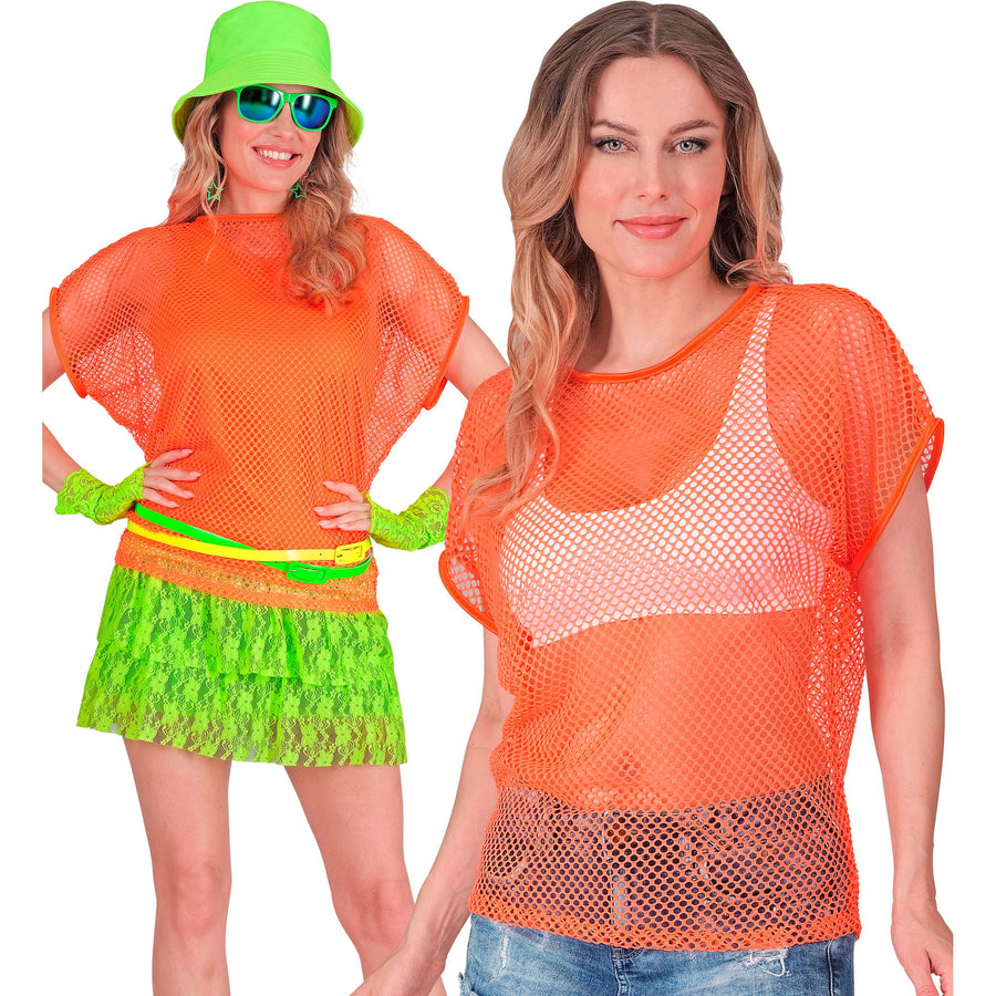 "NEON ORANGENES NETZSHIRT" – Vorderansicht