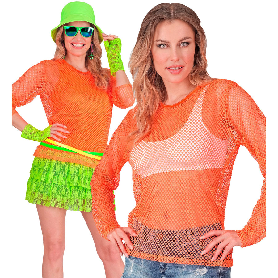 "NEON ORANGENES NETZSHIRT" – Vorderansicht